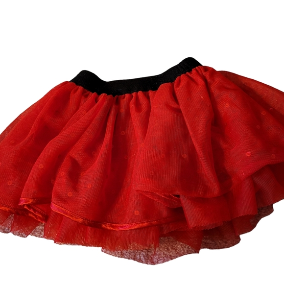 Koala Kids Red Tulle Tutu Skirt 6-9 Months Lined Black Waist with Gold Sparkle - Picture 2 of 4